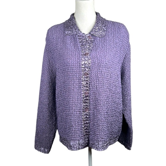 Rafael Lavender Button Down Long Sleeve Lightly Padded Top Size Large - Picture 1 of 6